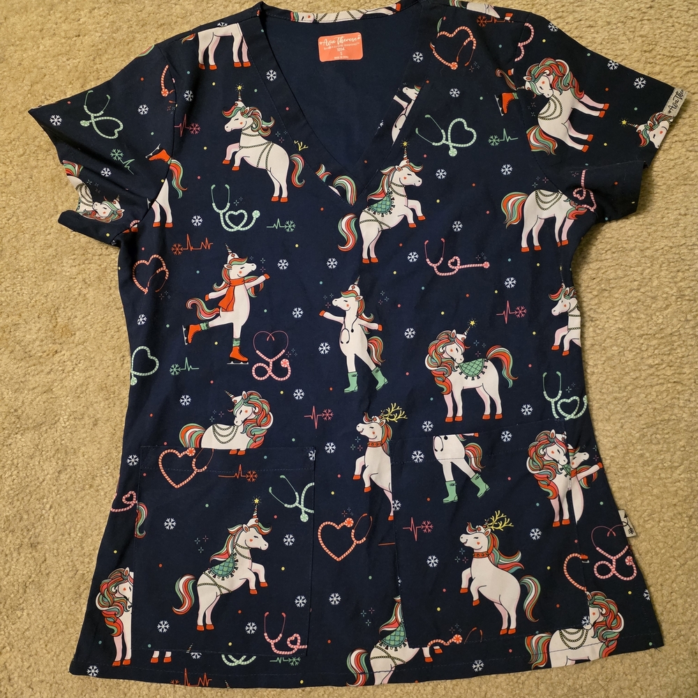 Unicorn Print Scrub Top